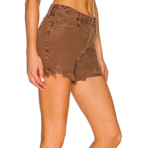 Free People Makai Ripped Jean Shorts in Washed Chocolate- 25 - Picture 2 of 8